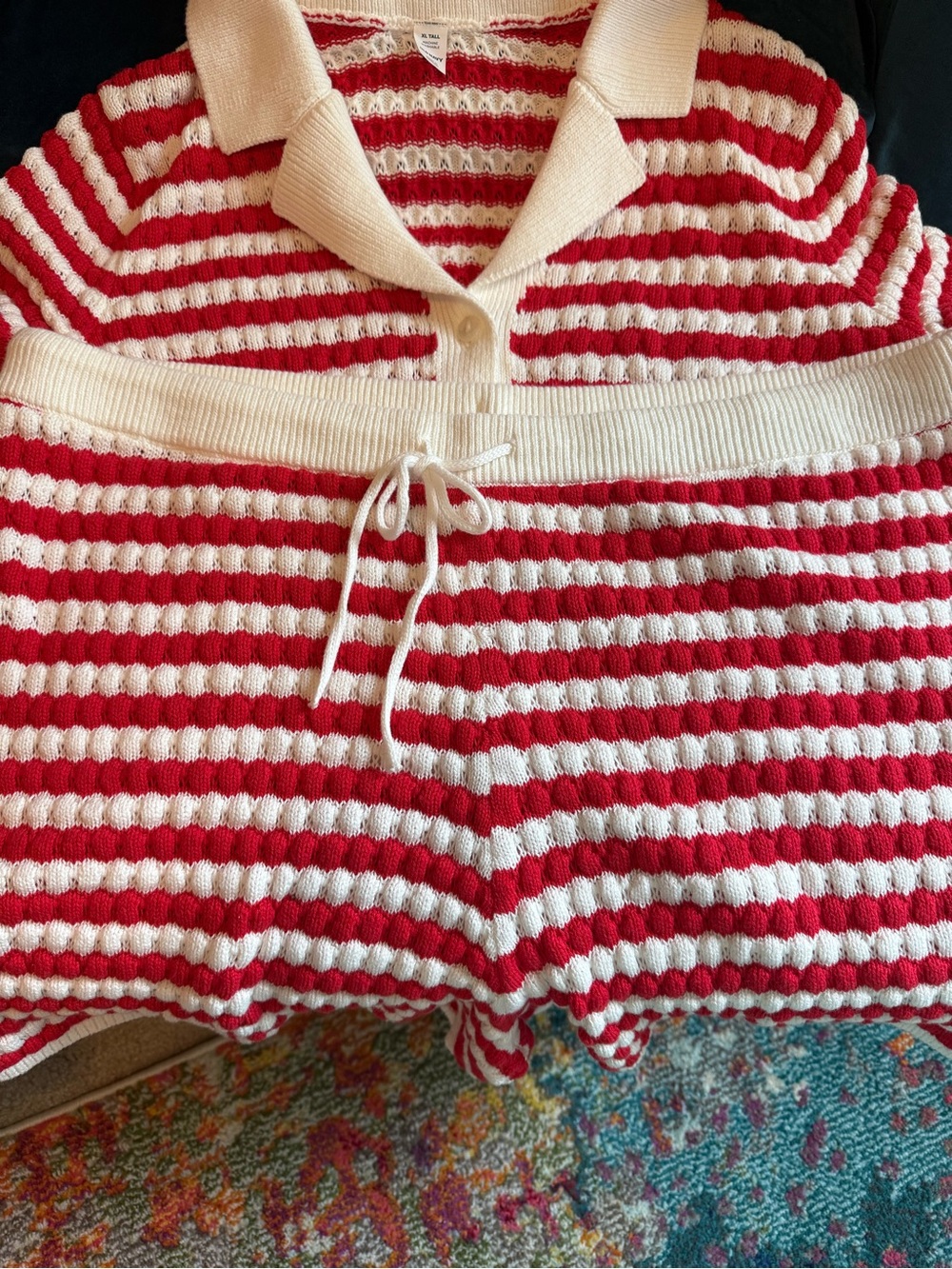 Red and White Striped Knit Short set